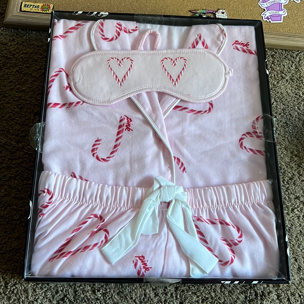 Victoria’s Secret Pink Christmas Pajama Set with Eye Mask
